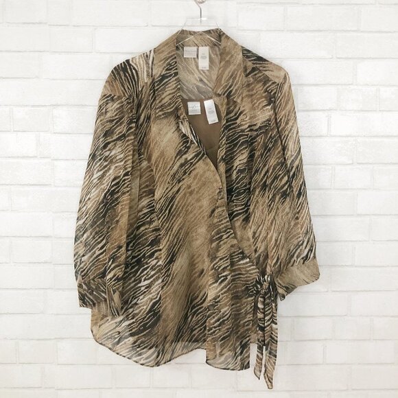Emma James Animal Print Sheer Wrap Blouse & Brown Sheer Tank Top Size 24W - Picture 1 of 6
